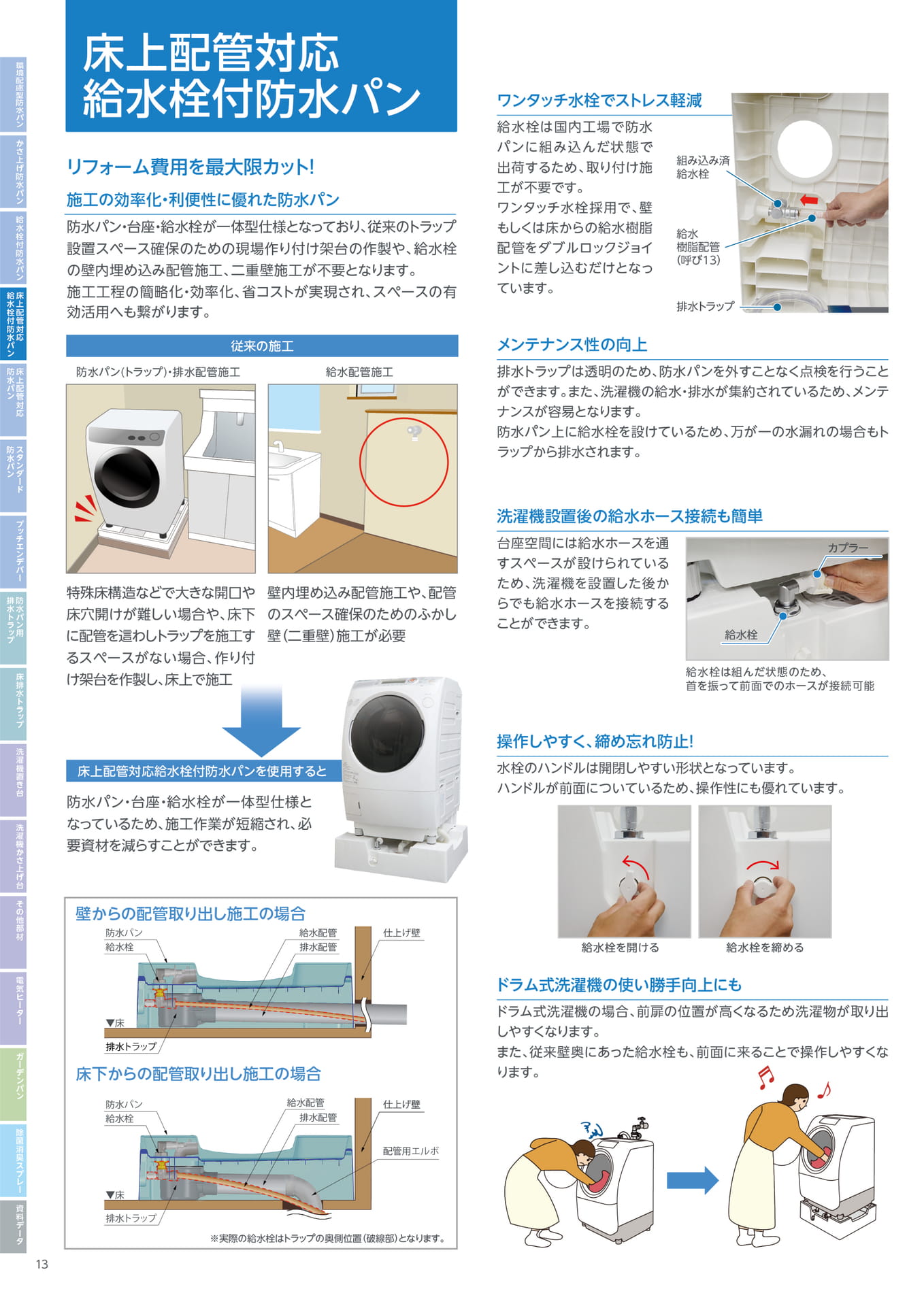 テクノテック 床上配管対応 給水栓付防水パン