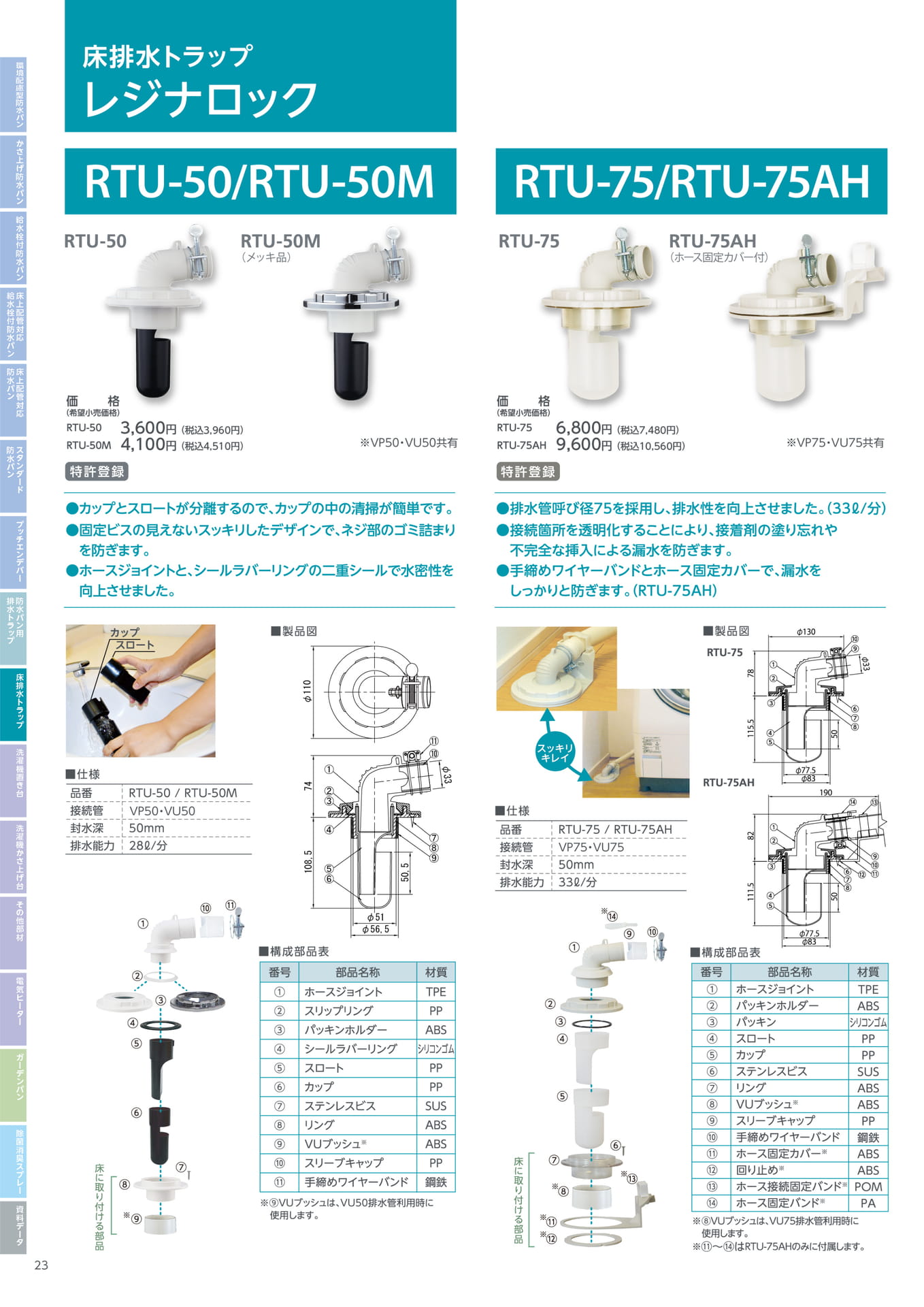 テクノテック 床排水トラップ レジナロック