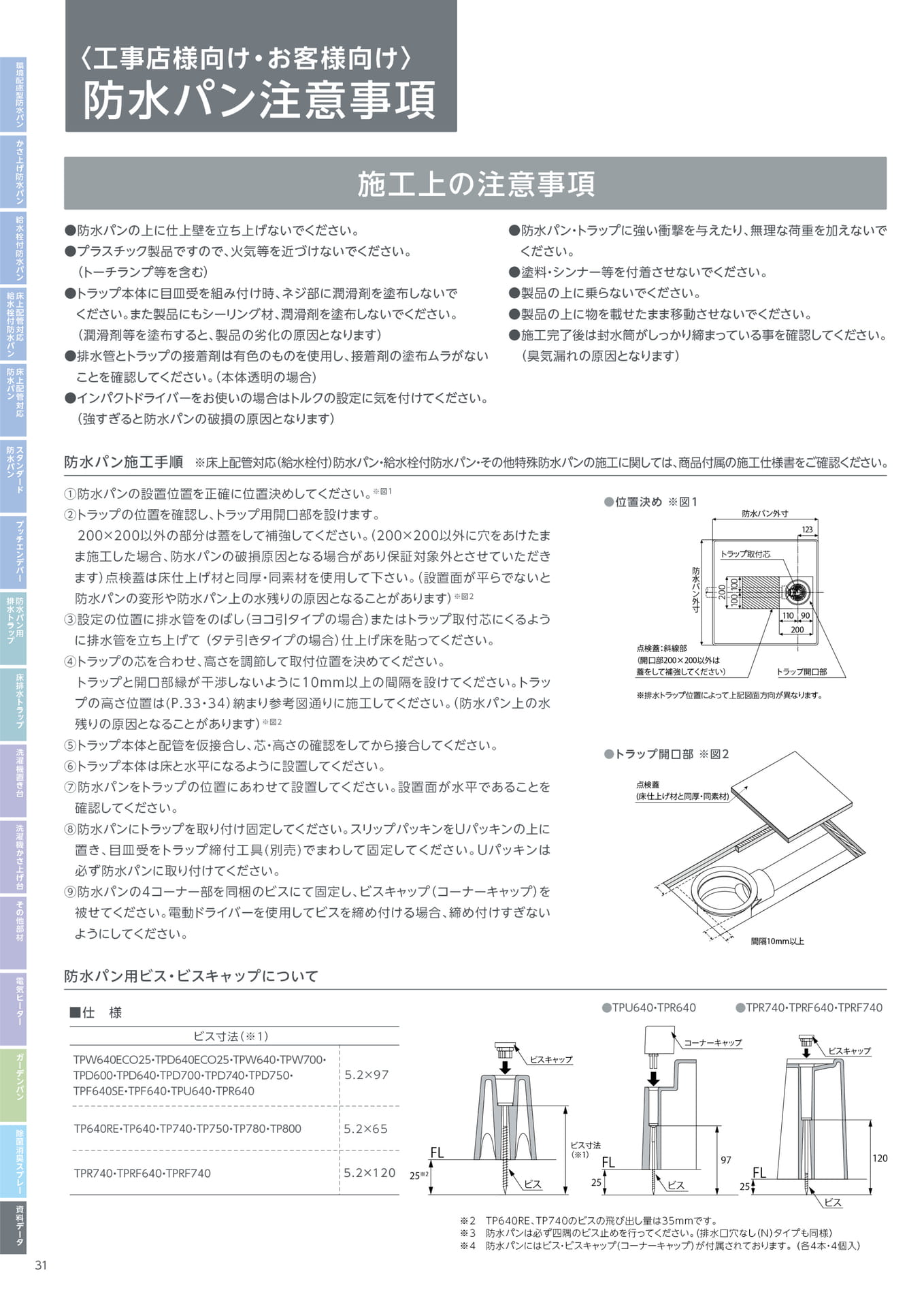 テクノテック 防水パン注意事項